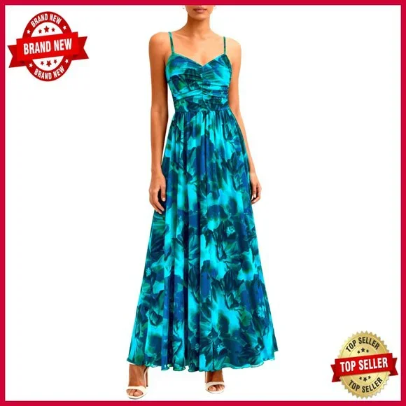 Floral Maxi Dress Boho Spaghetti Strap Mesh Sundress Elegant Party Beach Wear - Picture 1 of 7